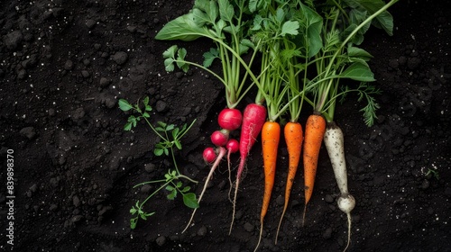 bunch of orange carrots and red radishes with their green leaves generative ai