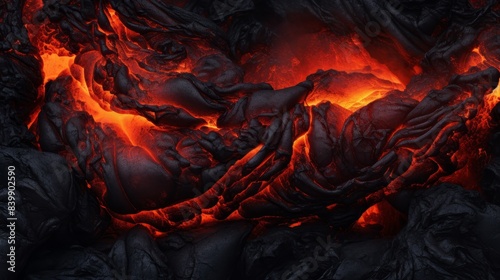 A black and orange lava rock with a red flame. The lava rock is very large and has a lot of detail