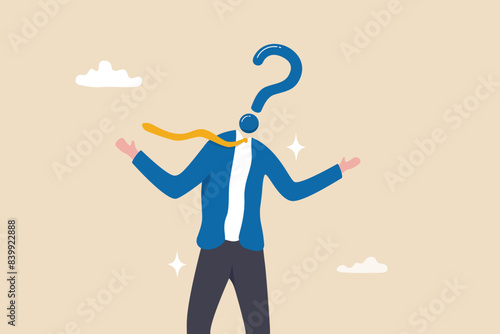 Anonymous businessman person, candidate or mention employee, who is this man, uncertainty, important person or unknown concept, anonymous businessman with question mark head unknown person.