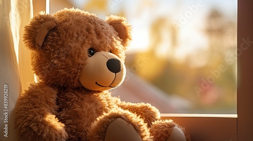 windowsill brown teddy bear