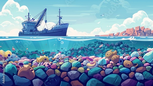 The seabed is filled with colorful ores ,shells and fish