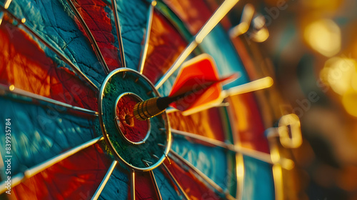 aims arrow at a virtual target dartboard, precision in setting objectives for business investments visualizes strategic approach to achieving goals and hitting targets in business