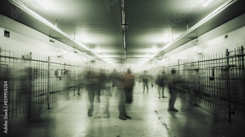 yard blurred prison interior