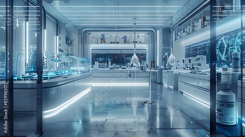 Futuristic pharmaceutical lab equipped with advanced technology