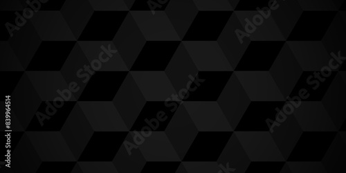 Vector Minimal cubes geometric tile and mosaic wall grid backdrop hexagon technology wallpaper background. Black and gray block cube structure backdrop grid triangle texture vintage design.