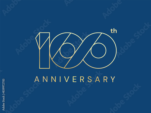 100th Anniversary luxury gold celebration with Outline Numbers logo typography vector design twisted infinity concept. One Hundred years anniversary gold template for business, celebration event, web.