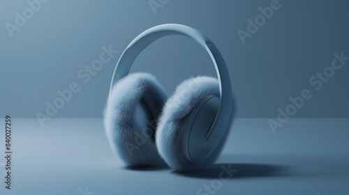 3D fur earmuffs against chic solid background, showcasing luxury and contemporary style. Ideal for vibrant youth culture ads.