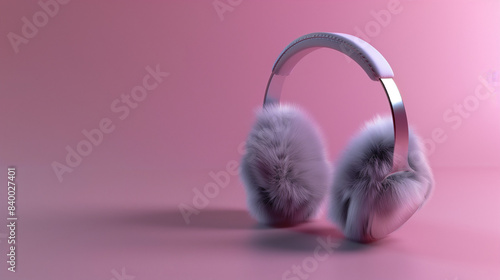 3D fur earmuffs on stylish solid backdrop, showcasing luxury and contemporary flair. Great for promoting youth culture.