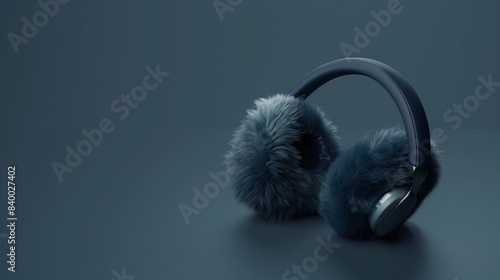 Trendy 3D fur earmuffs against vibrant background, emphasizing luxury and modernity. Perfect for promoting youth music tech.