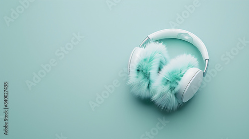 Stylish 3D fur earmuffs against vibrant background, highlighting luxury and modern flair. Ideal for promoting youth music tech.