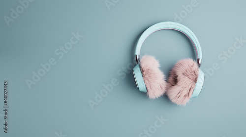 3D fur earmuffs on chic solid backdrop, showcasing luxury and contemporary design. Great for vibrant youth culture ads.