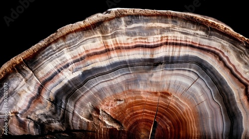 Petrified wood showing growth rings of a tree trunk