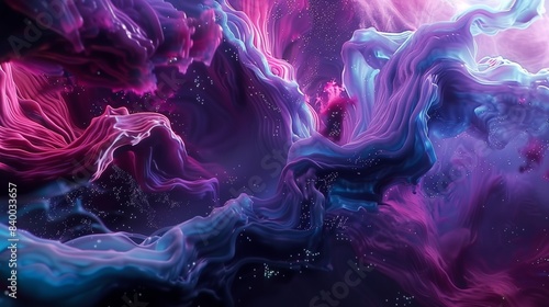 Enveloped by the silence of the cosmos, abstract liquid sculptures undulate and morph, their contours flowing like liquid silk through the vastness of space.