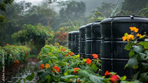 Households using rainwater harvesting systems, conserving water and supporting a sustainable future ecology