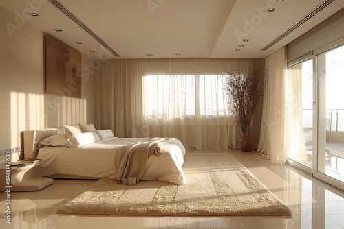 Minimalist Bedroom with Sliding Doors, Bedroom with sliding doors and neutral decor