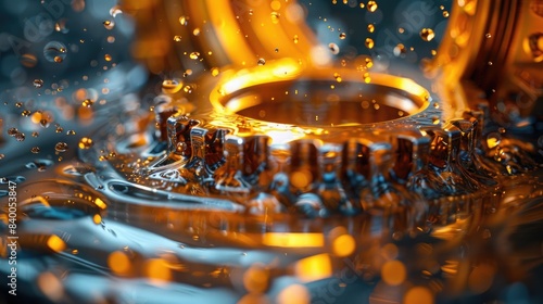  Metal Bearing with Dynamic Oil Splashes: Symbolizing Machinery Lubrication and Maintenance