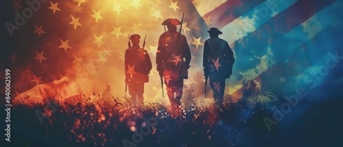 Three soldiers stand silhouetted against a dramatic, star-spangled sky.