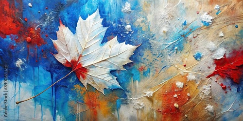 Abstract painting background with dynamic thick texture of white, blue and red paint leaf details , abstract, painting, background, texture, white, blue, red, paint, leaf, details, dynamic