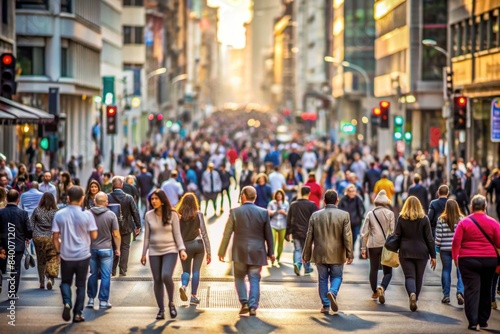 People walking on the bustling city streets , urban, pedestrian, crowd, cityscape, sidewalk, busy, lifestyle