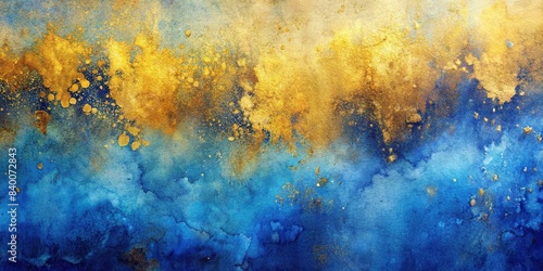 Abstract watercolor paint background in ultramarine and gold colors for artistic grunge texture , watercolor, ultramarine, gold, abstract, paint, background, texture, grunge, artistic