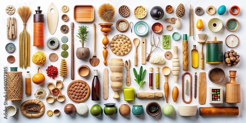 A group of diverse objects arranged neatly on a white background, teamwork, collaboration, unity, organization, diversity, arrangement, assembly, composition, gathering, teamwork, unity