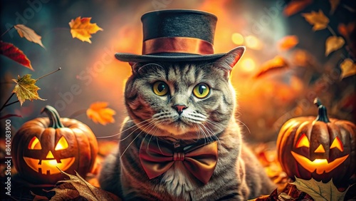 Mad hatter-like cat with deadly stare in Halloween setting , dissatisfied, boss, mad hatter, cat, deadly, stare, Halloween, eyes, expansion, angry, dissatisfaction, animal, pet, spooky