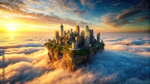 Sky island cityscape floating above clouds with no people, cityscape, floating, above, clouds, sky, island, futuristic, architecture, buildings, technology, sky-high, aerial, paradise