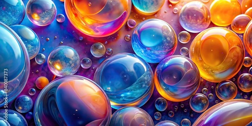 Abstract background of bright viscous jelly-like bubbles with smooth curves in blue, lilac, and orange colors , texture, shiny, bubbles, abstract, vibrant, smooth, curves, blue, lilac, orange