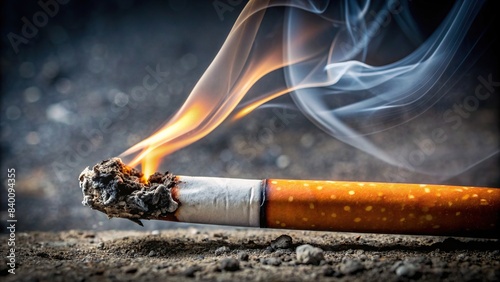 Close-up of a lit cigarette burning on ash background, cigarette, smoking, addiction, tobacco, unhealthy, slowly burning, close-up, toxic, ashtray, no people, danger, nicotine, habit