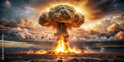 A powerful nuke bomb explosion releasing massive destruction, destruction, blast, explosion, atomic, bomb, devastation, nuclear, war, devastation, destruction, fire, power, energy