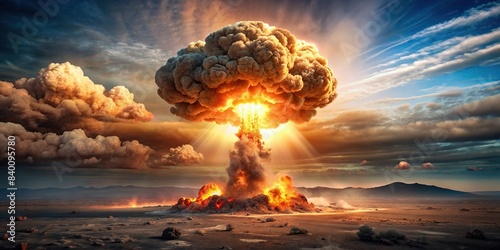 A powerful nuke bomb explosion releasing massive destruction, destruction, blast, explosion, atomic, bomb, devastation, nuclear, war, devastation, destruction, fire, power, energy