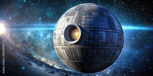 of a stylized Death Star against a starry background , sci-fi, space, spaceship, futuristic, technology, weapon, planet destroyer, dark side, galaxy, sci-fi art, concept art