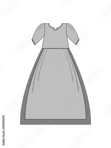 Vector illustration of Long ethnic frock maxi prom dress details for various occasions and events,lady fashion party frock silhouette of casual summer lawn dress, Grey little baby frock print 