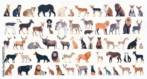 Illustration of isolated south american animals on a white background. Isolated animals isolated with a modern background.