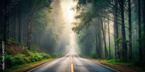 Empty rural road passing through foggy forest , rural, road, fog, forest, nature, misty, tranquil, serene, atmospheric, countryside, peaceful, isolated, scenic, mist, trees, landscape