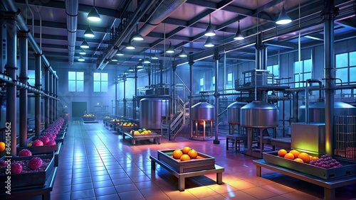 Spacious equipment structures in a fruit juice manufacturing plant, machinery, technology, production, factory, industry, processing, industrial, manufacturing, machinery, equipment, plant
