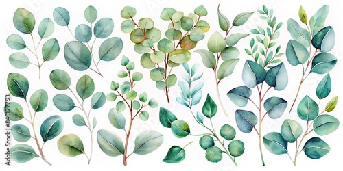 Watercolor floral set featuring eucalyptus leaves for wedding stationary, greetings, and wallpapers , watercolor, floral,wedding, stationary, eucalyptus, leaves, wallpapers, fashion