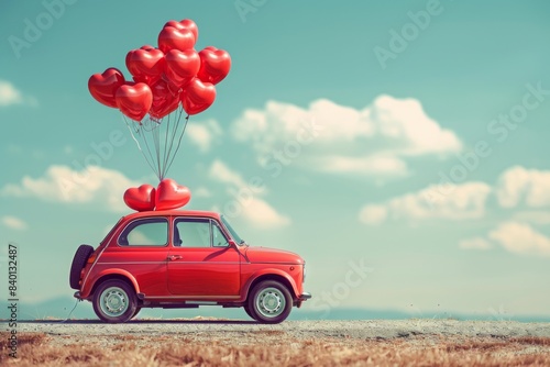 Red car heart balloons