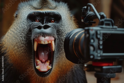 Mandril angry with the cameraman. Funny animal moments