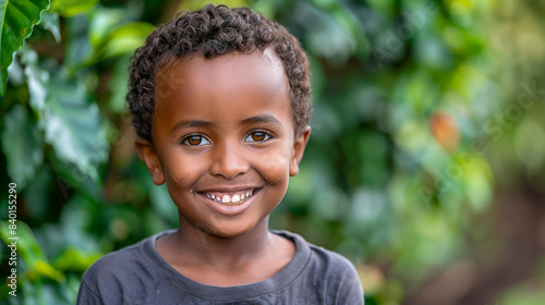 Ethiopian boy with a radiant smile, wearing traditional attire