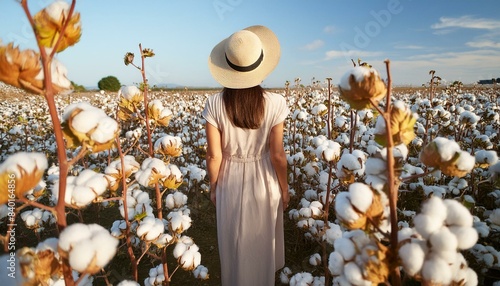 donna di spalle cammina in un vasto campo di fiori bianchi