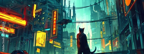 Brave Superhero Cat Protecting Cityscape in Digital