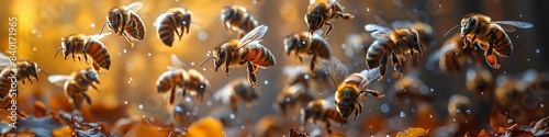 Bees are vital pollinators, swarming through the sky, crucial for the ecosystem