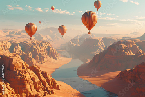 hot air balloons flying over a river