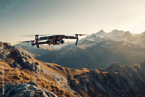 a drone flying over a mountain
