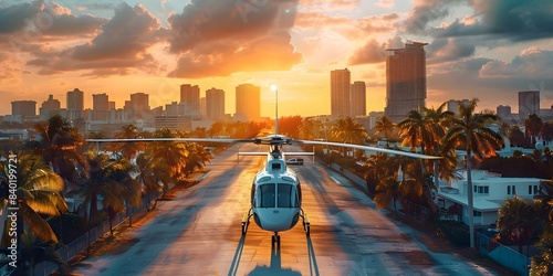Luxury business helicopter for quick city transportation and success. Concept Helicopter Transport, Business Efficiency, Luxury Travel, City Navigation, Success Boost