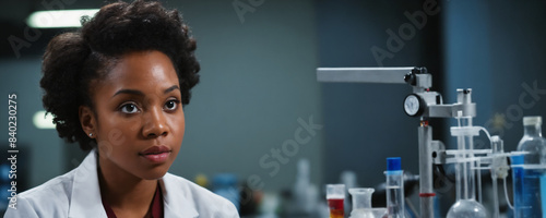 Focused female scientist in a laboratory setting during a daytime experiment