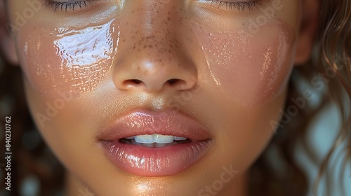 A close-up of a person using a hydrating lip mask for soft, plump lips