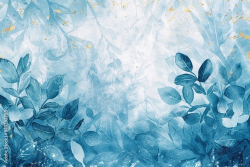 A still life image featuring blue leaves arranged on a blue background