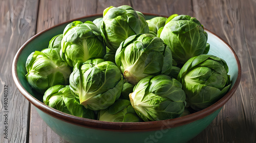 Ripe green Brussels sprout cabbage in the bowl Generative AI
